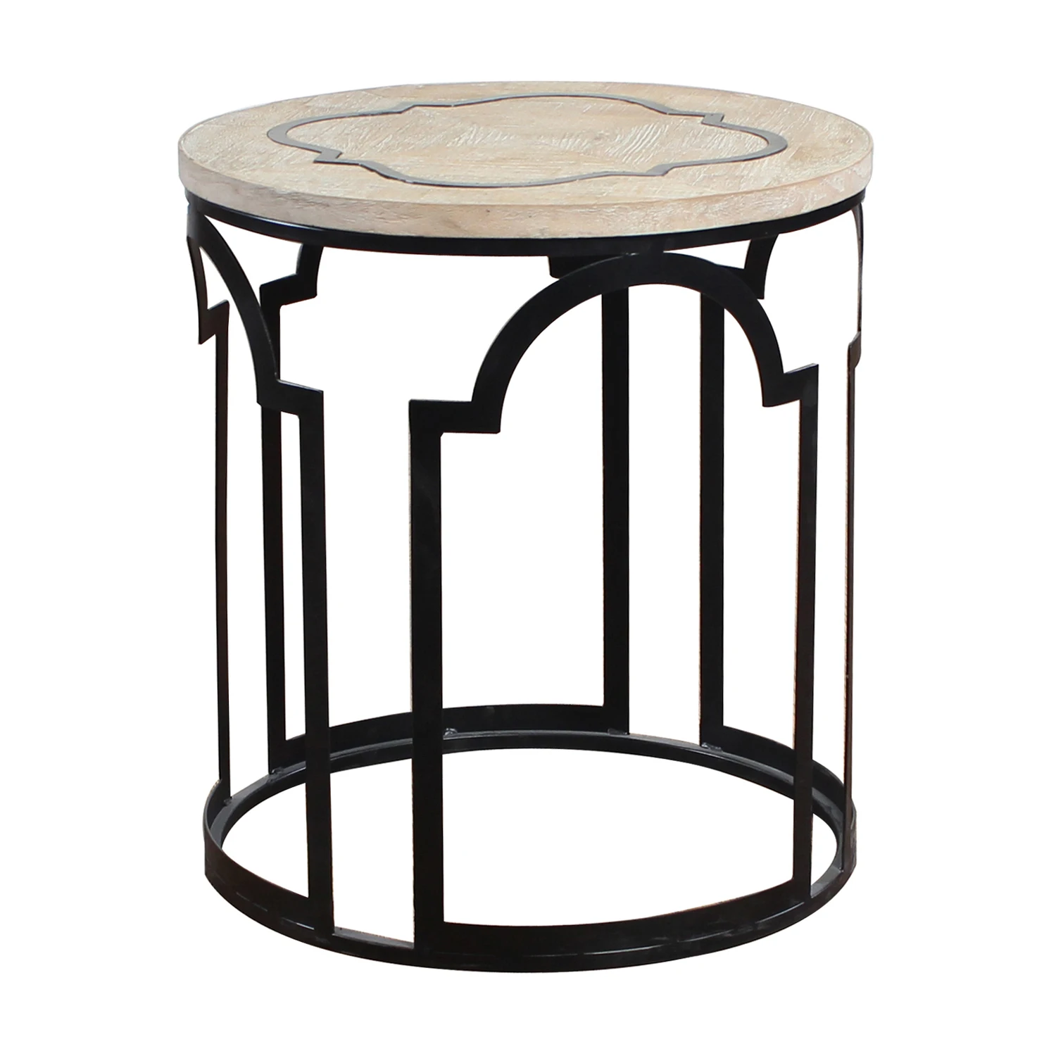 

Vintage industrial style round wood metal end side table