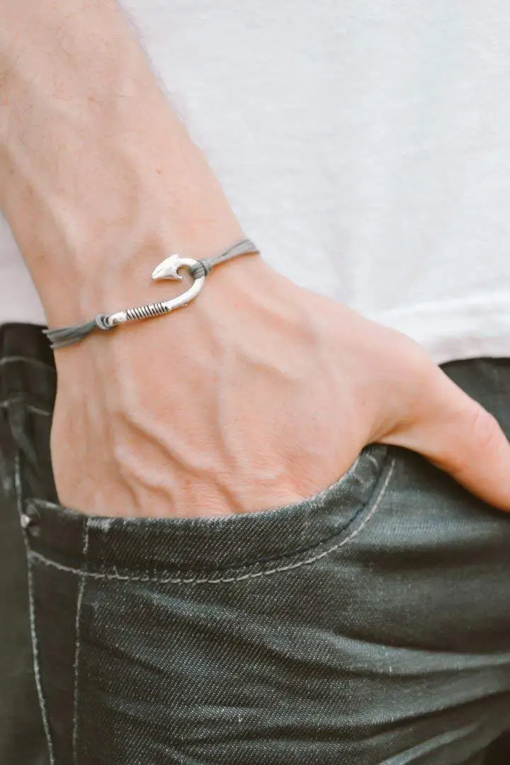 Mens Fish Hook Bracelet Find Deals On Get Quotations Men S Bracelet Gray Cord For With Silver Hook Charm Grey