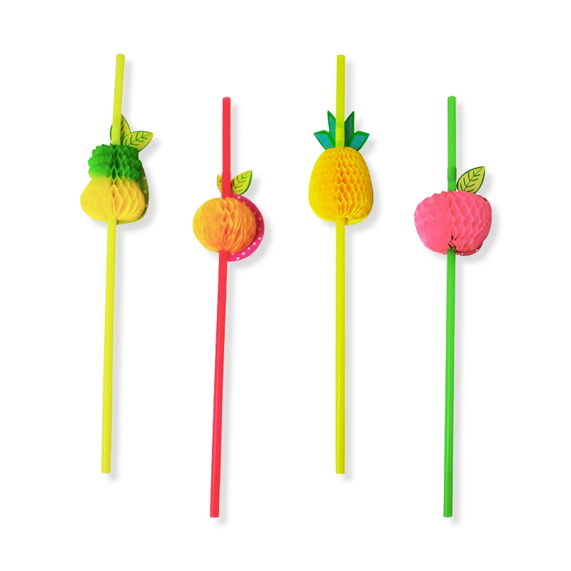 

12pcs 3D-Fruit Plastic Flexible Honeycomb Drinking Straws Straw Party Decoration Birthday Summer Holiday Beverages