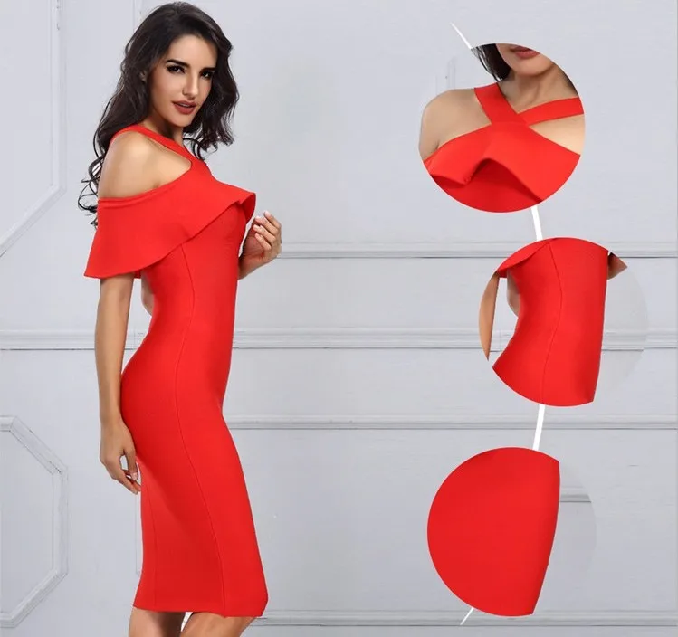 

2019 Design Boutique Wholesale Sexy Midi Bandage Dress, Red;pink;black;white as pictures