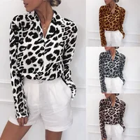 

Chiffon Blouse Long Sleeve Leopard Print Blouse Turn Down Collar Lady Office Shirt Tunic Casual Loose Tops Plus Size Blusas