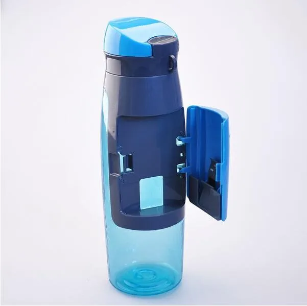 

750ml Plastic PET Sports Water Bottle with Storage Compartment Card Holder
