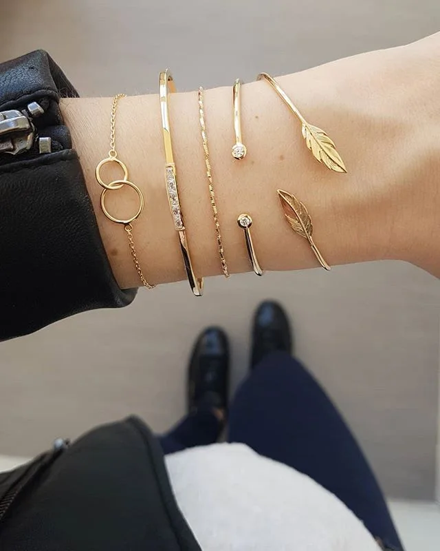 

Fashion Gold leaf cuff bracelet set for women wholesale N96275