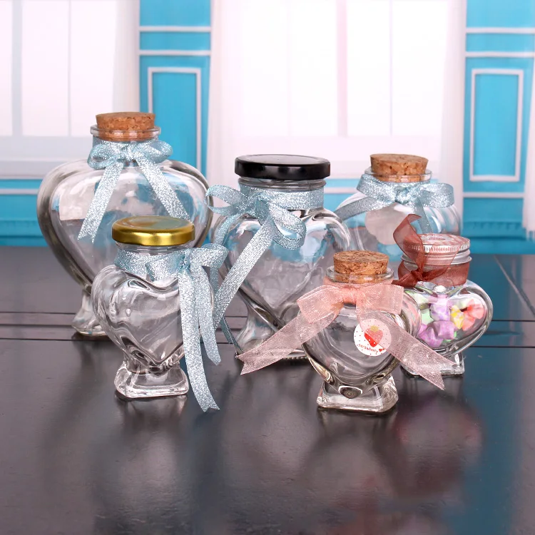 Series Heart Shaped Glass Jars 50ml 100ml 150ml 200ml 500ml With Cork