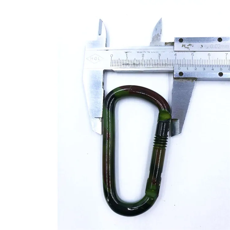 High Quality D-Shaped Carabiner Hook, Army Green Camouflage Aluminum Snap Clip for Outdoor Hammock, Hiking