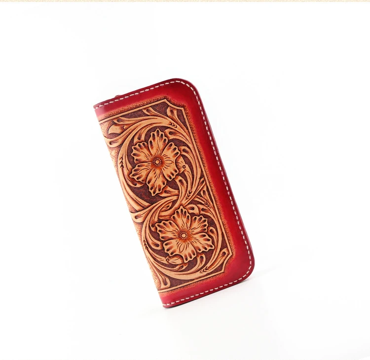

2019 Fashion Genuine Leather Female Purse Embossed Flower Vintage Leather Wallet For Women
