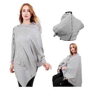 Image of Plain Color Nursing Cover Scarf Poncho Breastfeeding Multi Use Organic Cotton Baby Car Seat Cover Canopy And Nursing Cover