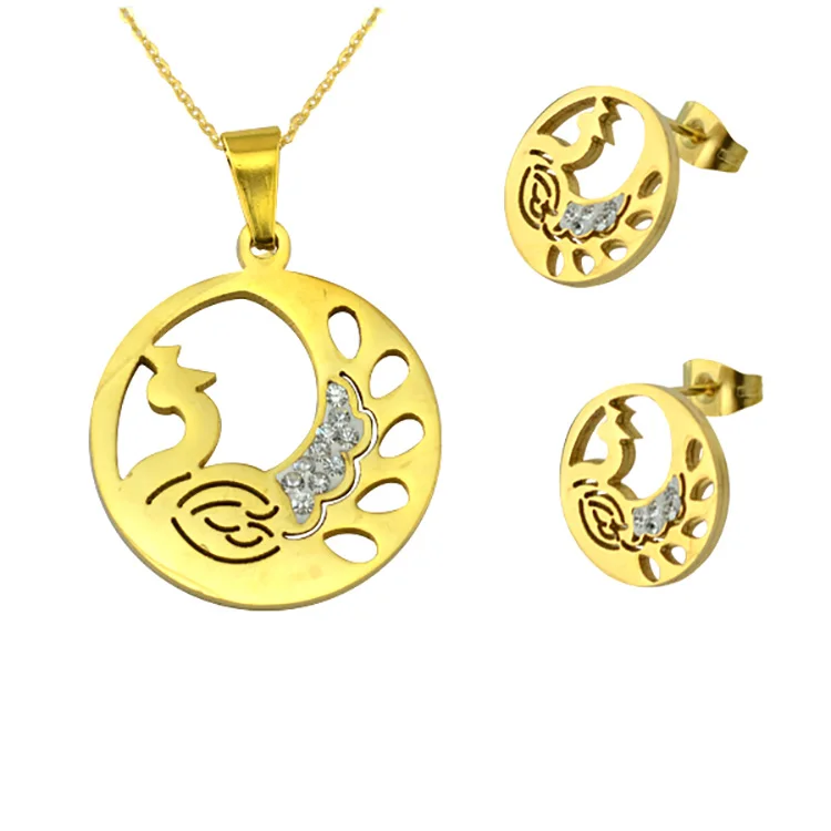 

Wholesale Fashion Jewelry 2016 Phoenix With Crystals Stainless Steel Necklace And Earring Stud Jewelry Sets