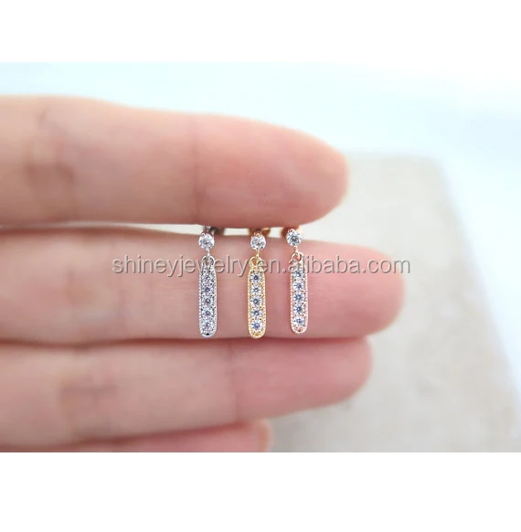 100% 925 sterling silver jewelry factory customized AAA sparking cubic zirconia cz long earring