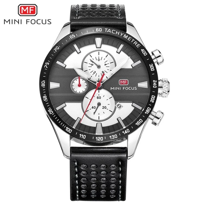 

MINIFOCUS 0002G Men's Watch Genuine Leather Multifunction Watch Brand Quartz Watches Waterproof Calendar Sports 2018 New Clock