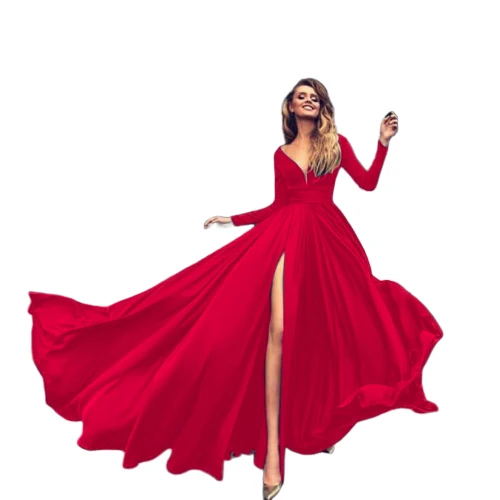 

Sexy long sleeve dress with deep V prom evening dress for women