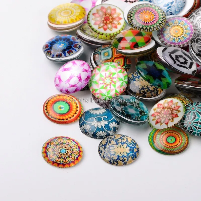

Pandahall  Circle Flat Back Mosaic Printed Clear Dome Glass Cabochons, Mixed color