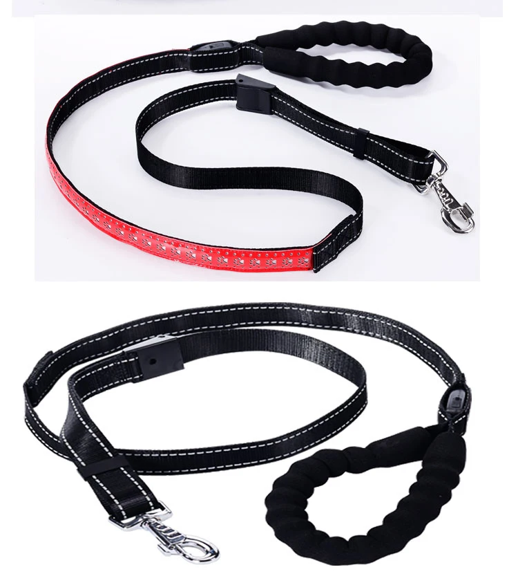 PU Leather Dog Leash Lead & Collar with Steel Chain for Small Medium & Large dogs