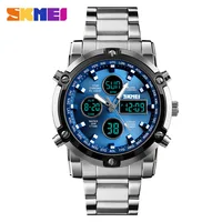 

Skmei 1389 Fashion Multi-Functional Three Large Dial Business Men Electronic Stainless Steel Digital Watch
