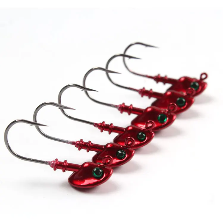 

7g red color lead head jig head fishing hook for saltwater soft lure