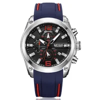 

MEGIR 2063 New Mens Quartz Analogue Chronograph Watches Sport Military Silicone Date Indicator Wrist watch 2019