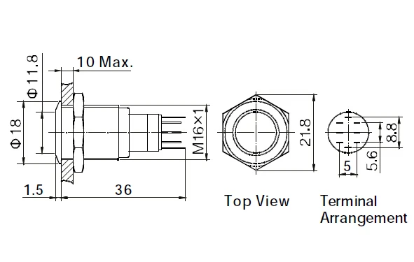 IP67 19mm illuminated or non-illuminated 5a waterproof momentary push button switch
