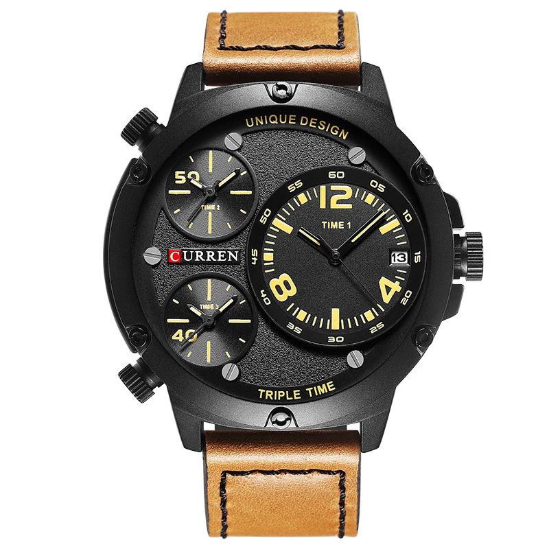 

2018 Stainless Steel 3ATM Man Hour Clock Custom Men Luxury Brand Watch with Packing Box, Brown red orange coffee yellow