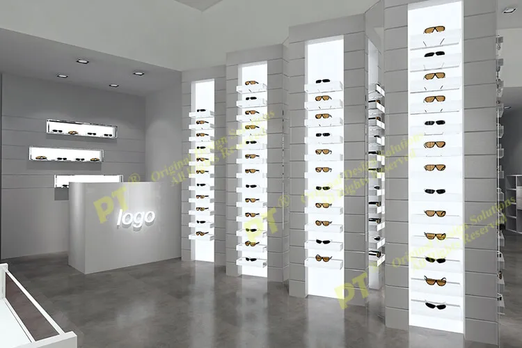 wood eyeglasses display showcase, wall mounted eyewear display rack, sunglasses display stands