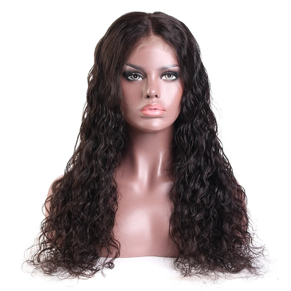 

Yvonne minimum order quantity is 1 piece unprocessed 360 frontal lace water wave wig, Natural black;#1b