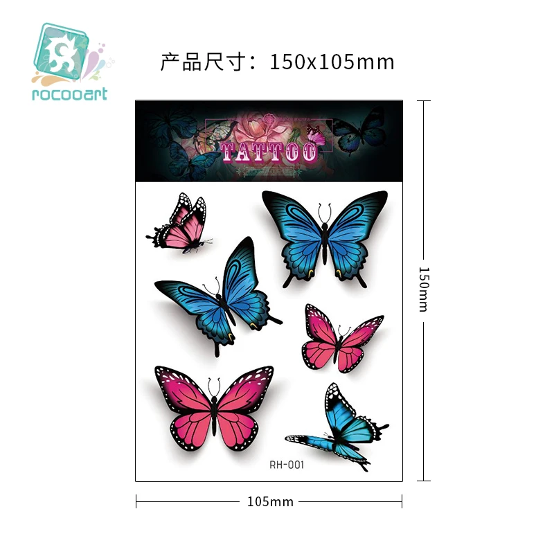 

Rocooart 24 Different Beautiful Sexy Butterfly Tattoo Design Colorful 3d Women Temporary Tatoo Sheet Sticker, Cmyk color