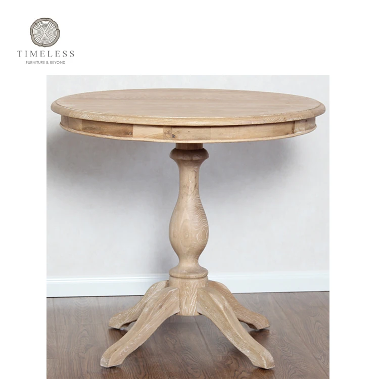 Solid Oak Wood White Washed Finish Small Round Dining Table Solid Oak Wood White Washed Finish