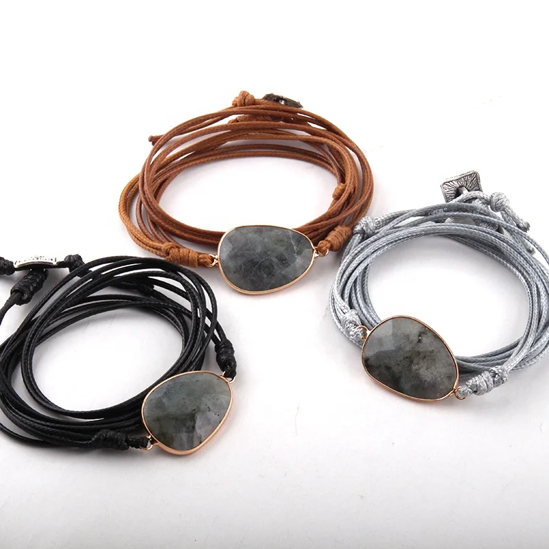 

Long Friendship bracelet Women Handmade Natural Stone beads bracelet Men Leather Wrap Bracelet
