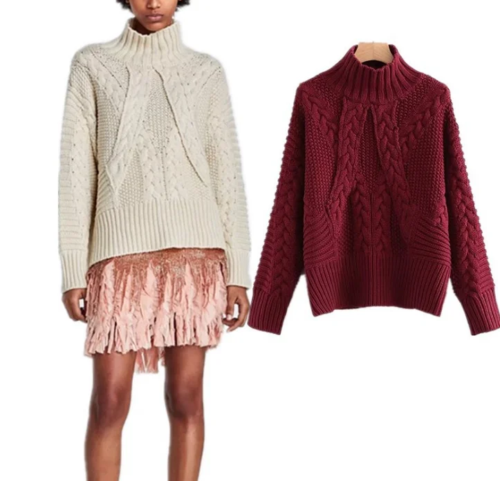 

Z91506B 2017 New Design Winter Turtleneck Warm Knitted Sweaters For Women, Black;wine red;white