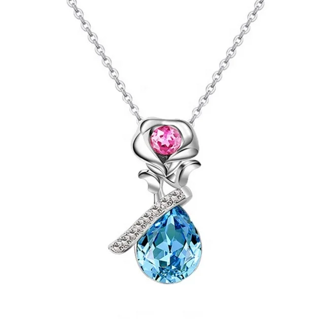

Fashion jewelry teardrop crystal necklace women, Blue;white;pink