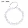 Pag&Mag Wholesale Fancy Pretty Freshwater 7-8mm Pearl Bangle&925 Sterling Silver Chain Bracelets For Women Wedding Jewelry