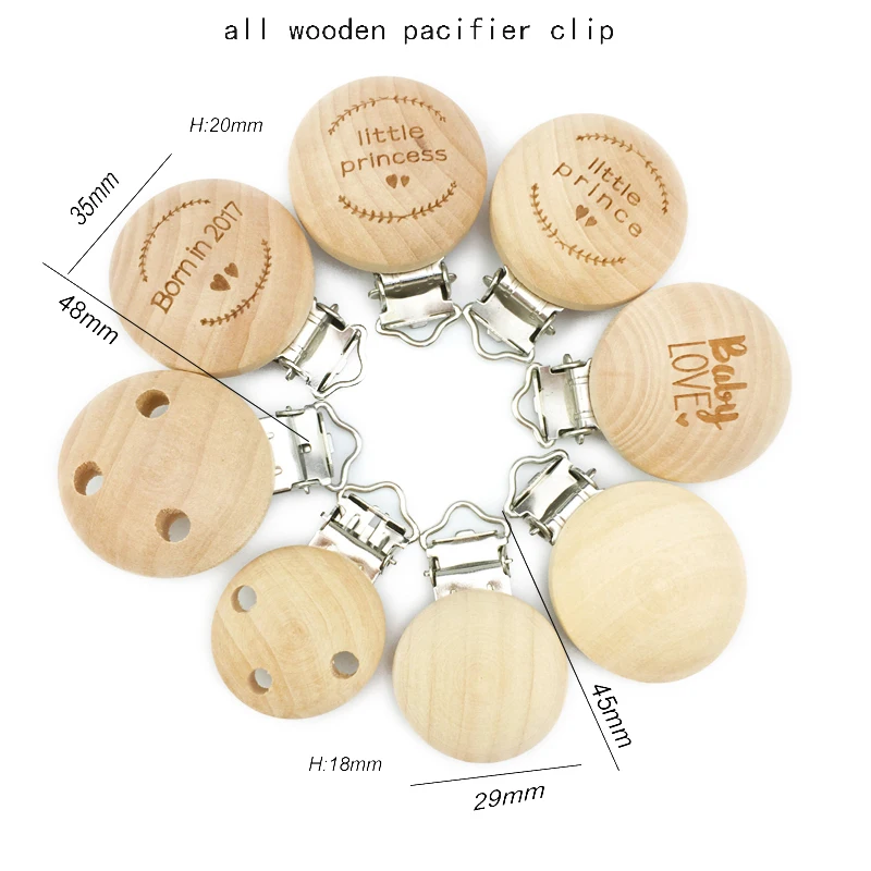 

35mm Custom Design Natural Wooden Plain Round Baby Teething Wooden Pacifier Clip, Natural wood color