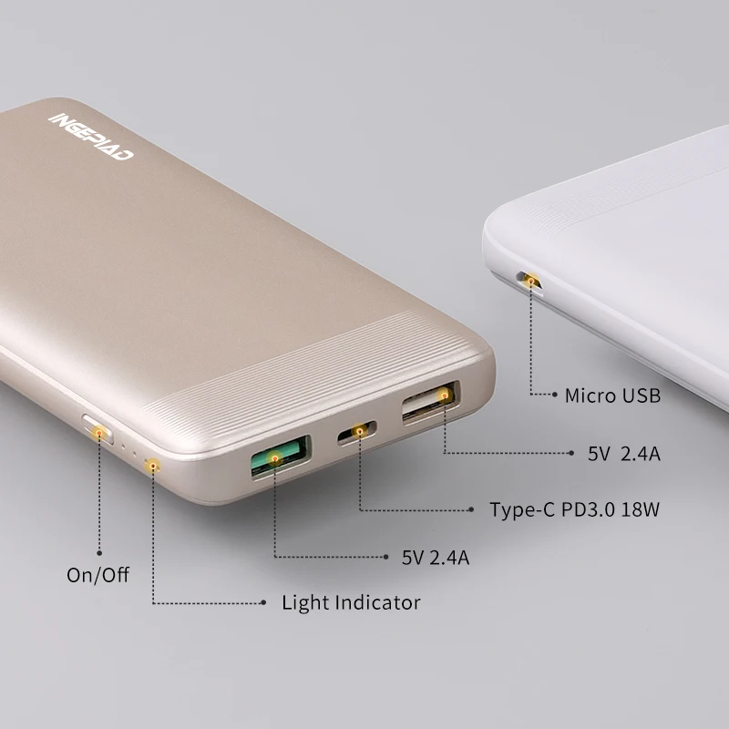 

10000mah USB Type C PD3.0 QC3.0 18W Fast Charging Power Banks Mobile Phone External Battery Quick Portable Charger Power Bank, White;blue;gold