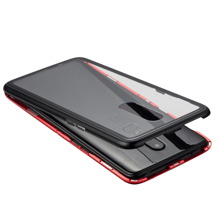 

Magnetic Clear Glass Case For OnePlus 5T 6 6T Metal Glass cover for One Plus 6, Clear black/clear silver/clear red