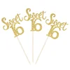 Free Shipping 24 PCS Gold Glitter Sweet 16 Cupcake Toppers 16th Birthday Cupcake Toppers