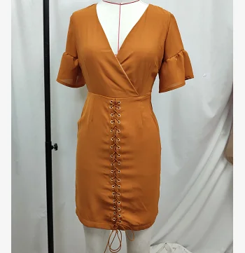 

2019 Amazon Hot Sale Casual Lotus Leaf Sleeve Women Dress Factory Supply