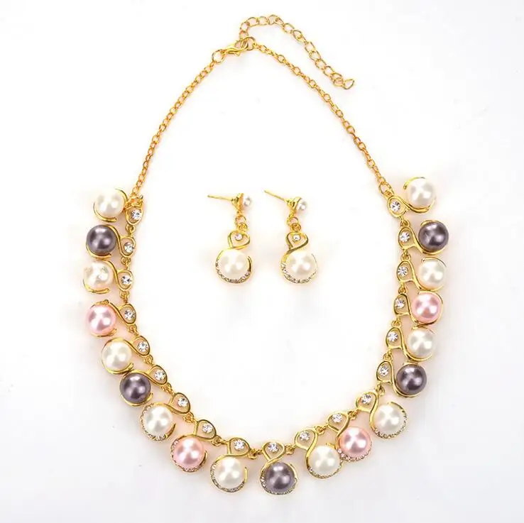 

Rhinestone pearl necklace earrings sets romantic necklace, N/a