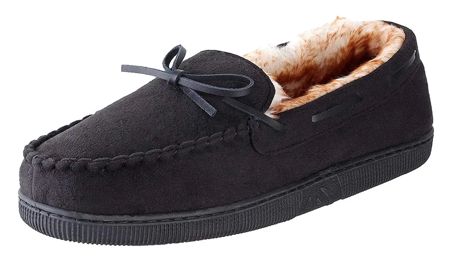 Urban Fox Franklin Moccassin Slippers Mens | Micro-Suede | Rubber Sole | Faux Fur Lining | Comfortable Indoor and Outdoor Slippers | Slippers For Men | Slip-On Slippers For Men
