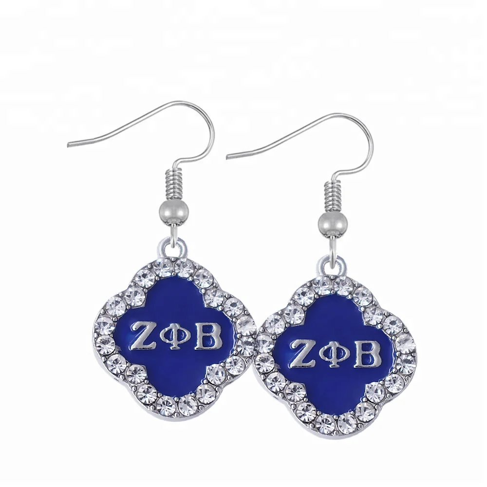 

Customized fashion jewelry greek letters Zeta Phi Beta earring blue enamel earring crystal hook earring