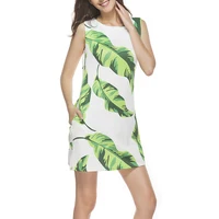 

Gril Club Honeymoon Digital Printed Leaf Dress Little Office Wear Sleeveless Dance Straight Fancy Clothing Woman Casual Dresses