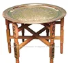 Vintage Moroccan Handmade Tea Tray Tables with Carved Wood Legs