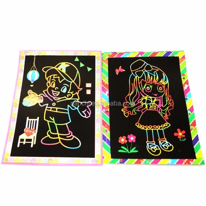 
Children Hand-made DIY Scratch Painting Drawing Paper Educational Toys Magic Scratch Painting The Bamboo Pen 