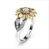 Jewelry Explosive Gold-plated Two-color Sunflower Ring Female Fashion Zircon Hand Jewelry