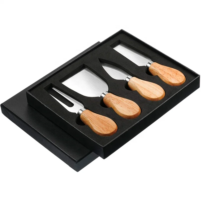 

Set of 4 pcs Cheese Knives with Wood Handle Steel Stainless Cheese Slicer Cheese Cutter, Silver+ wood handle