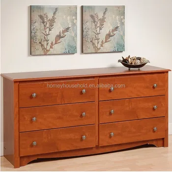Cherry Brown Painting 6 Drawer Chest Dresser Living Room
