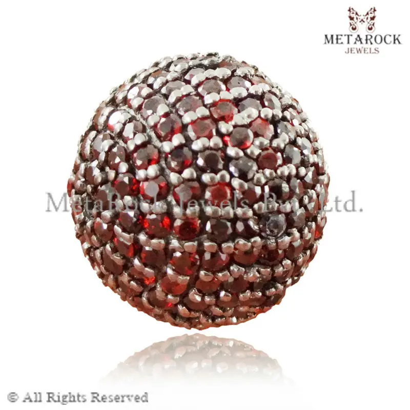Pave Setting Red Garnet Gemstone Finding, Ball Beads jewelry making supplies, handmade finding, Wholesale Silver Finding