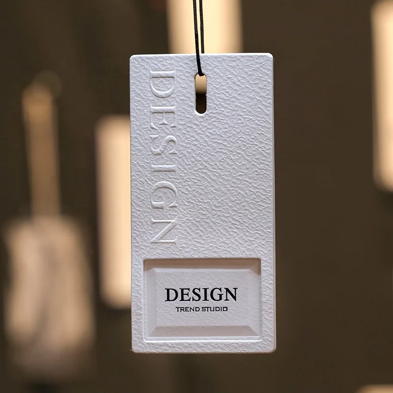 

Custom Design Private Brand Name Clothing Hang Tag Label Luxury Women Handbag Hang Tag White Embossed Tag, Cmyk