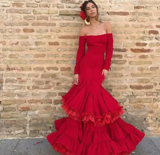 

Bangkok Long Mermaid Casual Red Women Evening Party Dress, Custom made