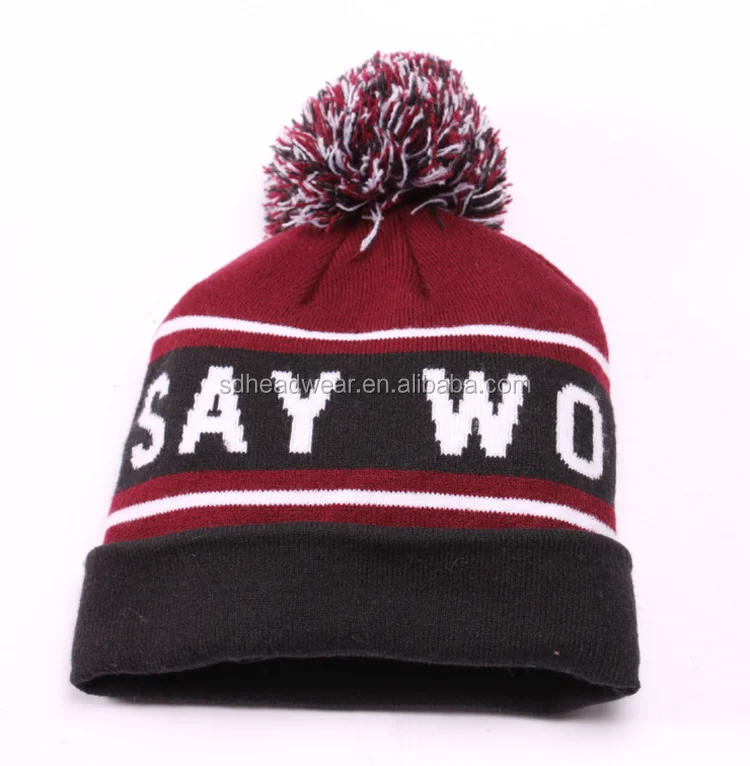 sports beanie hats with pom