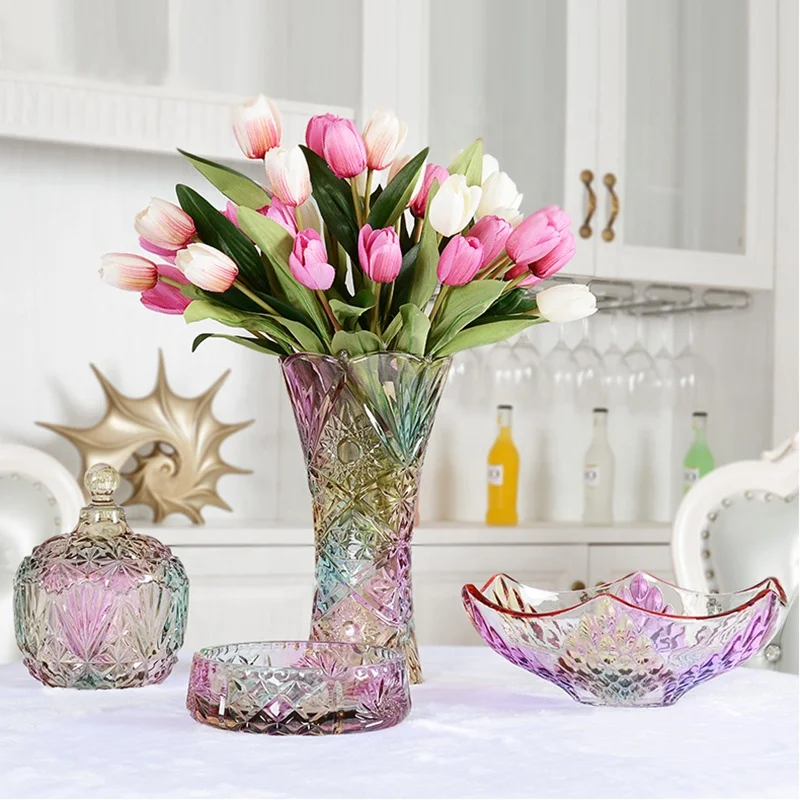 Modern Elegant Trumpet Machine Made Home Decoration Wedding Big Crystal Glass Flower Vase
