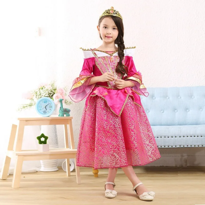 

New Girls Fashion Clothes Princess Style Sofia Kids Party Wear Long Dresses SMR004, Hot pink